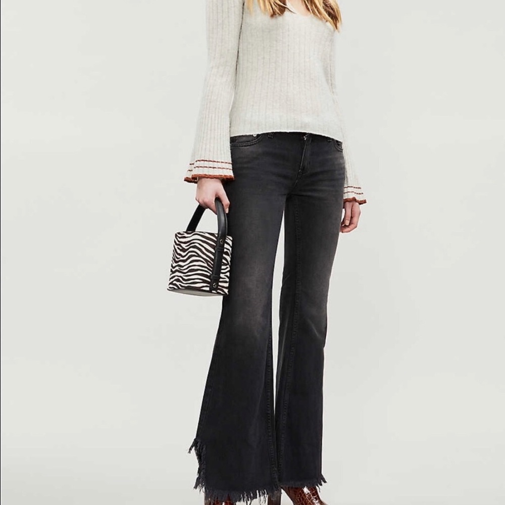 Free People black frayed hem cropped jeans
